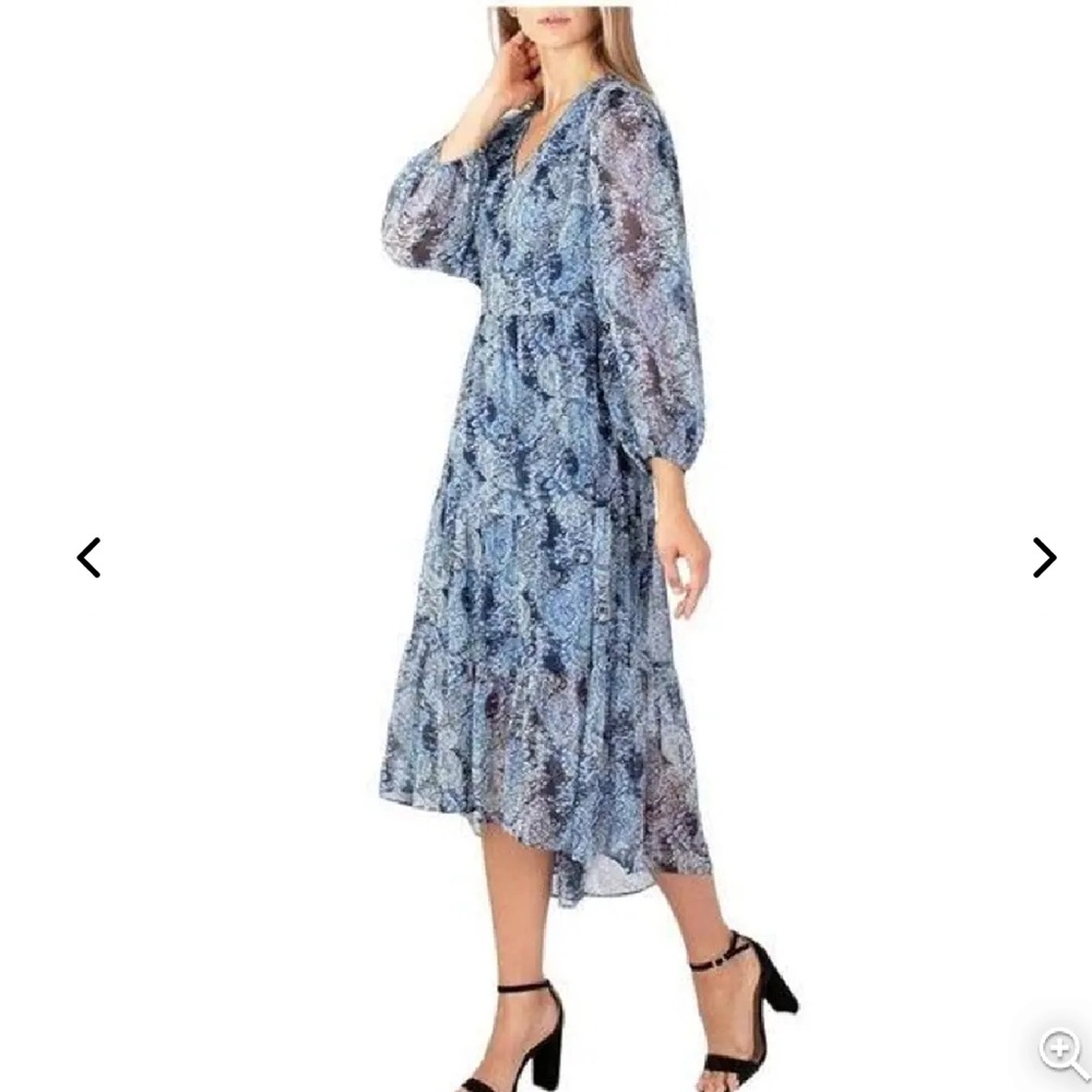 Joie tiered maxi dress size Medium sheer long sleeve blue floral